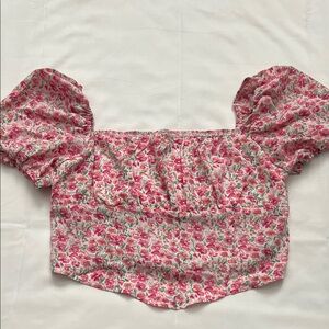 SHEIN Pink Floral Puff Sleeve Blouse